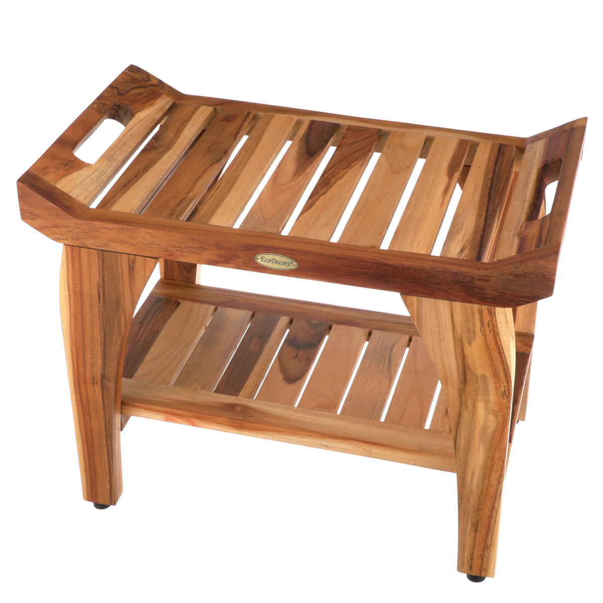 EcoDecors 24 inch Natural Wood Teak Shower Bench Shower Stool Wood Wood Shower Chair LiftAide Arms Bathroom Bench Seat Shower Bench Waterproof