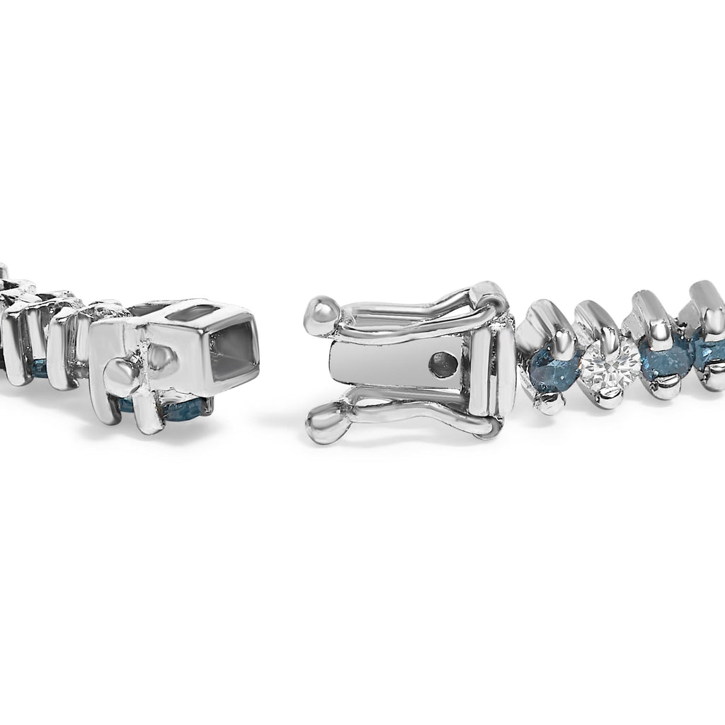 14K White Gold Round-Cut white and Blue Diamond Fashion Bracelet (3.70 cttw, H-I Color, SI1-SI2 Clarity)