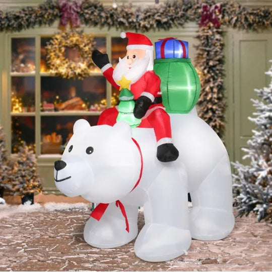 6ft 15W 7pcs LED Lights Santa Claus Rides Polar Bear Garden Santa Claus Decoration