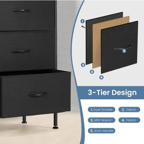 Dresser For Bedroom 6 Drawers Wide Fabric Storage Units Chest Of Drawers For Bedroom With Metal Frame And Wooden Top For TV