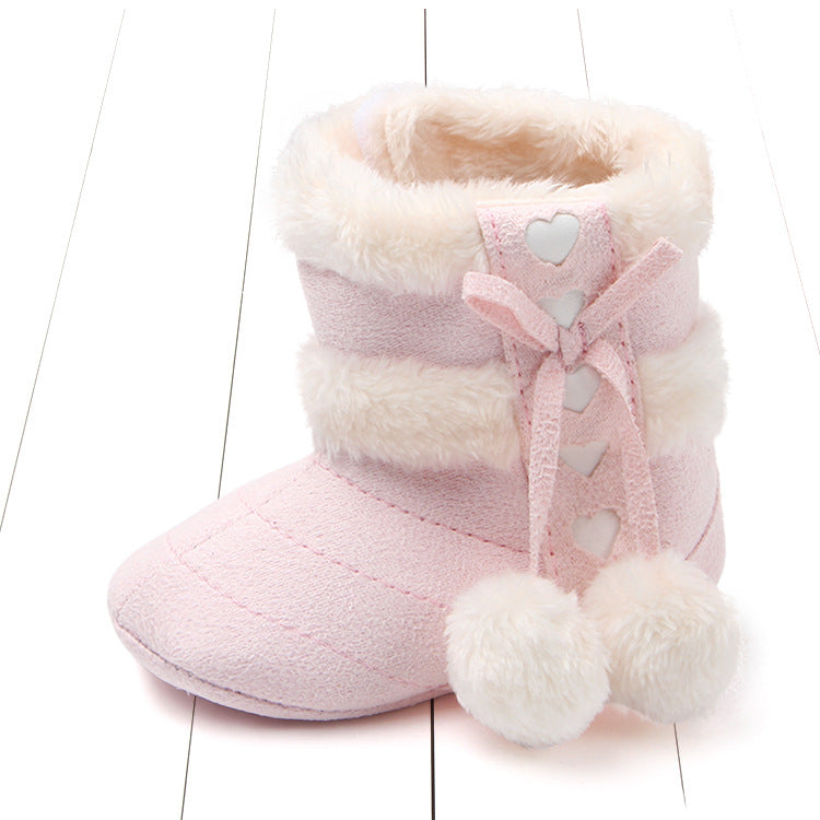 Baby Walking Shoes with Bow Plush Design