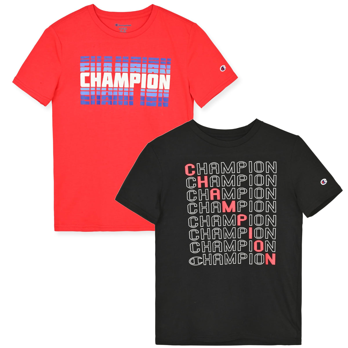 Champion Boys Tee Shirts 2 Pack Short Sleeve T-Shirts for Boys in Sizes 4-18 Black-red