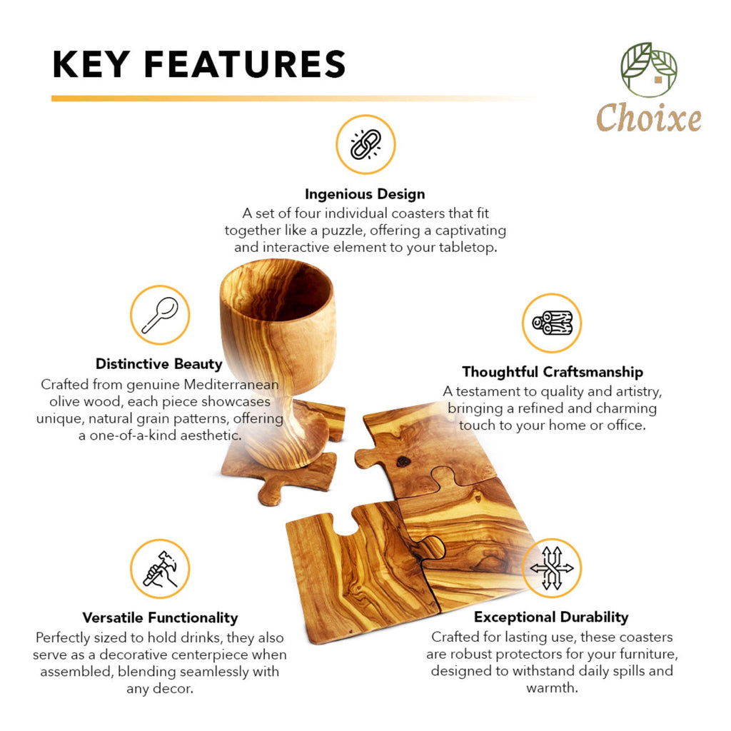 Olive Wood Coaster Puzzle 4-Pcs Set.