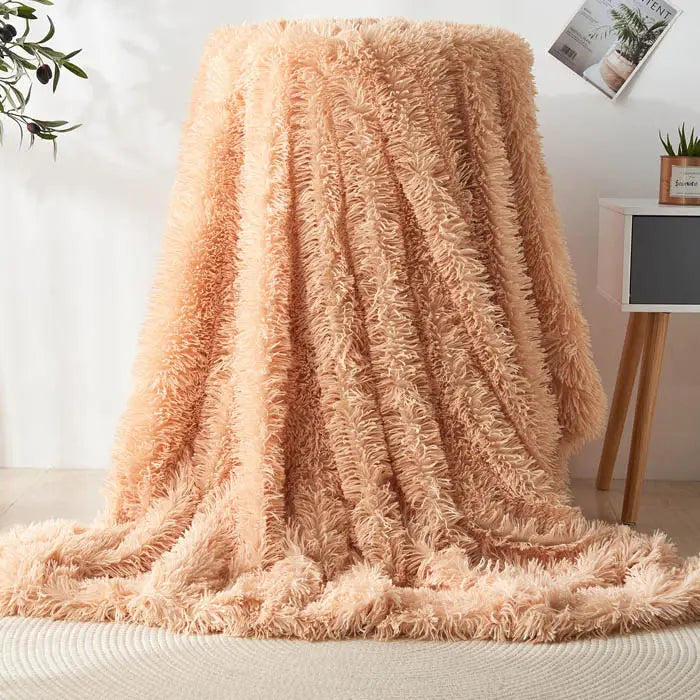 1pc Khaki Flannel Plush Blanket for Living Room & Office
