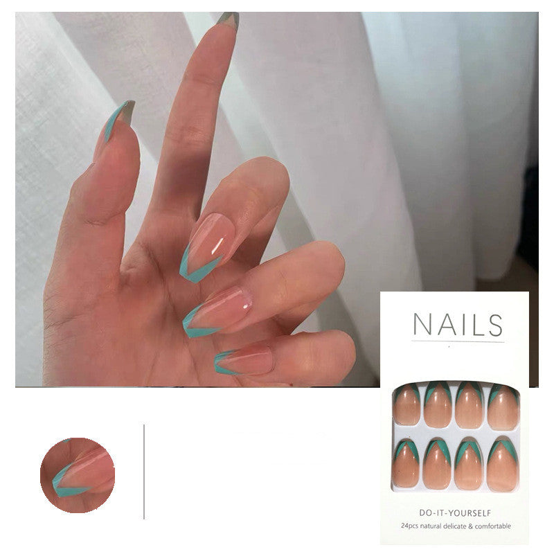 Nude Oblique French Lake Blue and Green Nail Patch