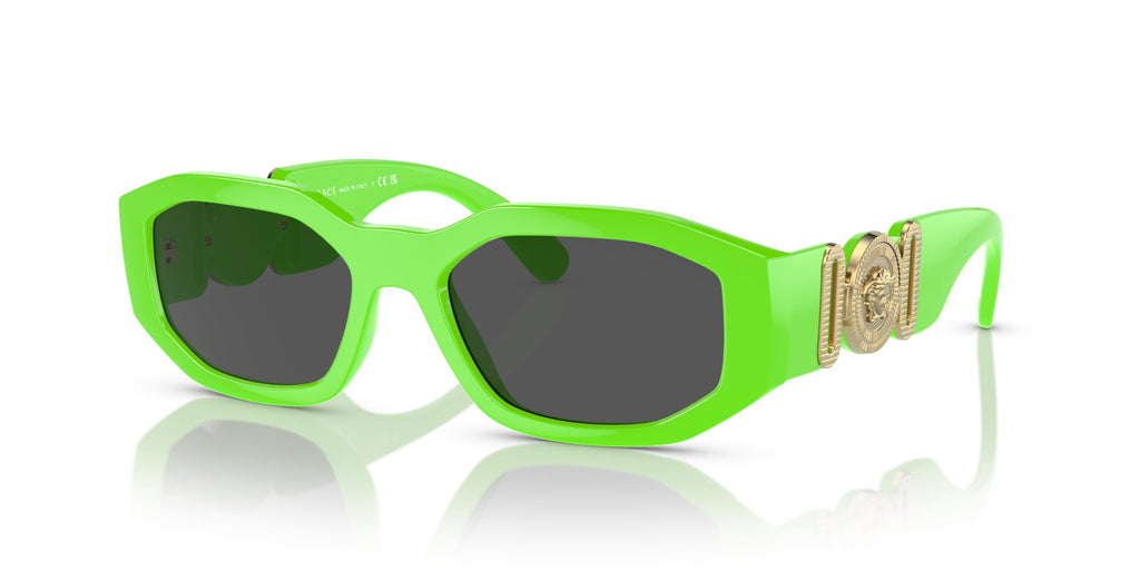 Versace Man Sunglasses Green Fluo Frame Dark Grey Lenses 53MM