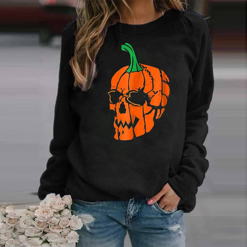 Halloween Printed Casual Loose Long Sleeve Pullover