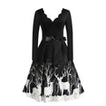 Slim Fit Burnt Flower V-Neck Swing Dress