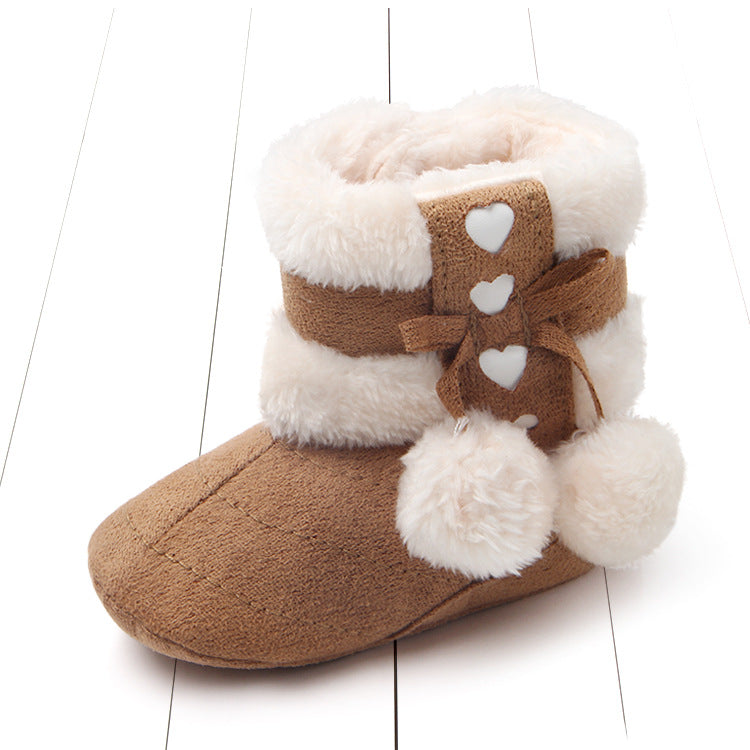Baby Walking Shoes with Bow Plush Design