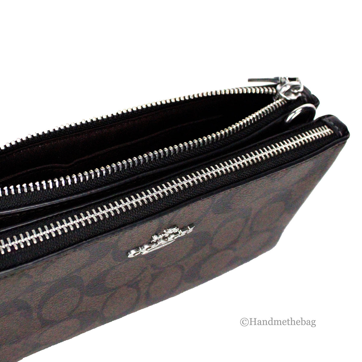 Coach Signature Brown Black Double Zip Crossbody Bag