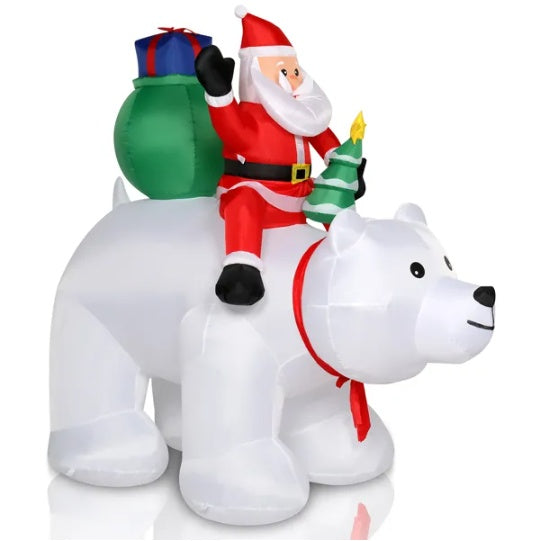 6ft 15W 7pcs LED Lights Santa Claus Rides Polar Bear Garden Santa Claus Decoration