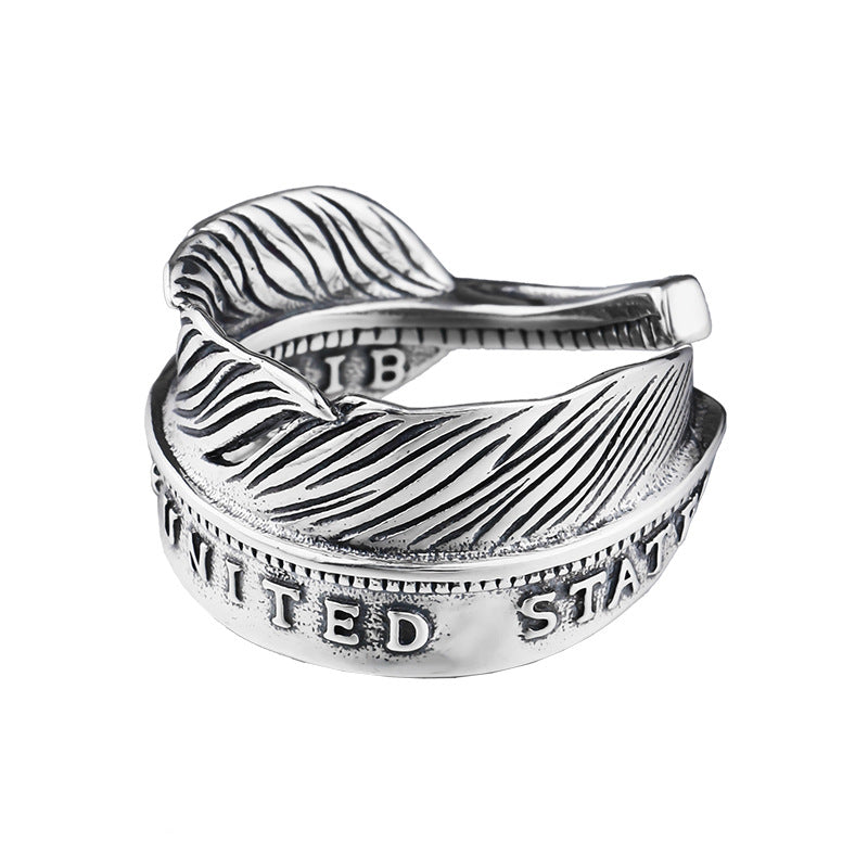 Indian Style S925 Sterling Silver Feather Ring