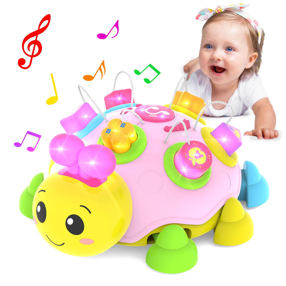 Baby Crawling Toys 6-12 MonthsMusical Ladybug Crawling Toy for Infants 0-3-6 7 8 9 10 12-18 MonthsEarly Education Light Up Music Walking ToysShape MatchingTummy Time Toys for Boy Girl Gift.(Pink)
