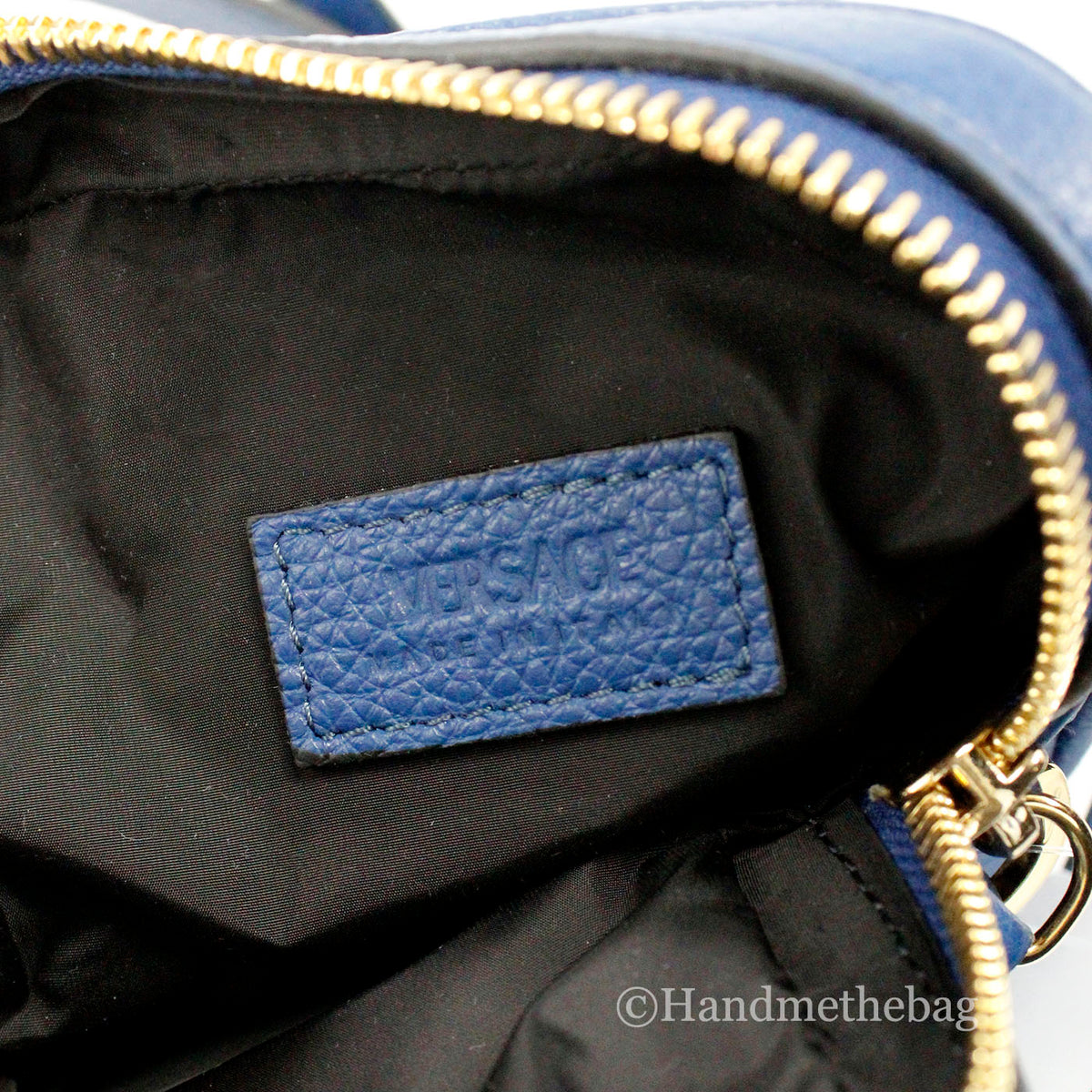 Versace Mini Navy Leather Medusa Pendant Crossbody