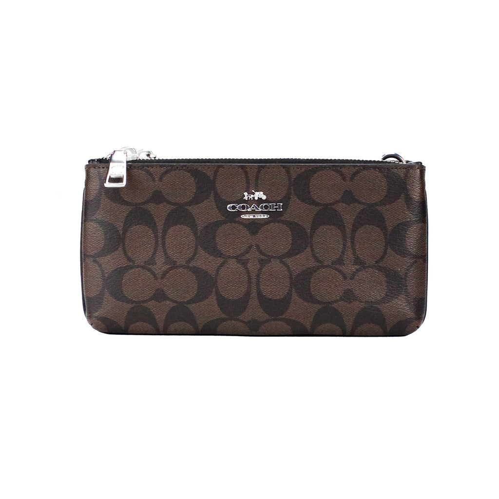 Coach Signature Brown Black Double Zip Crossbody Bag