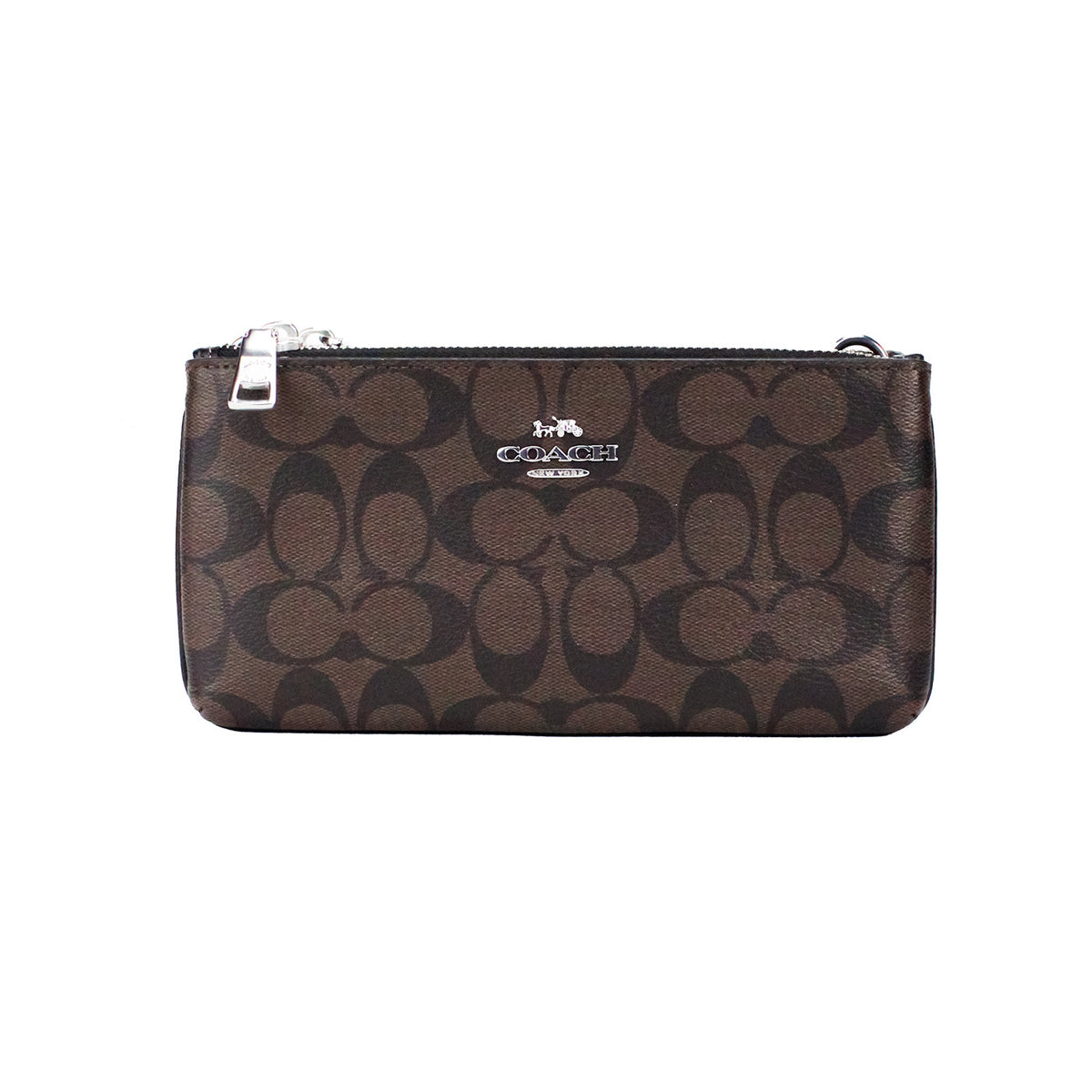 Coach Signature Brown Black Double Zip Crossbody Bag