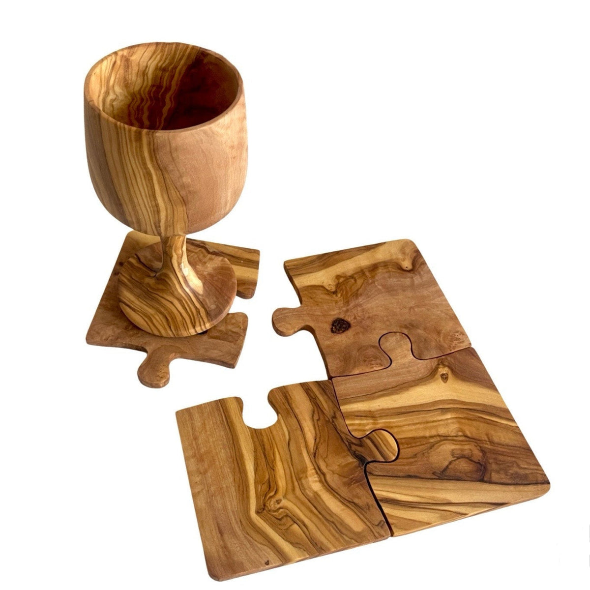 Olive Wood Coaster Puzzle 4-Pcs Set.