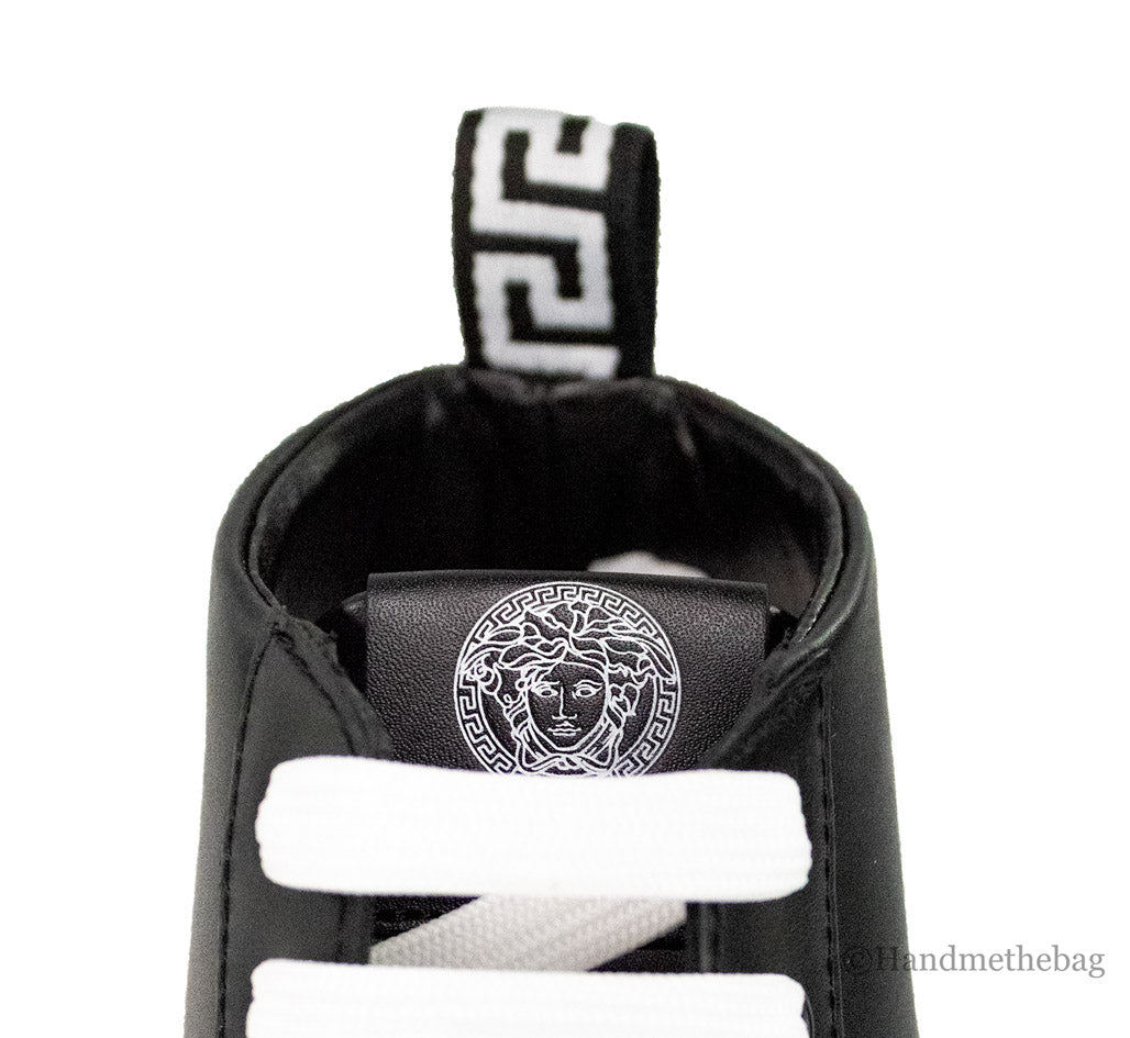 Versace Black Smooth Vitello Leather Medusa Emblem High Top Lace Up Sneakers